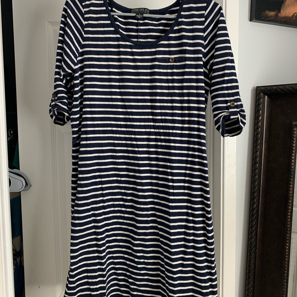 Blue and white striped dress